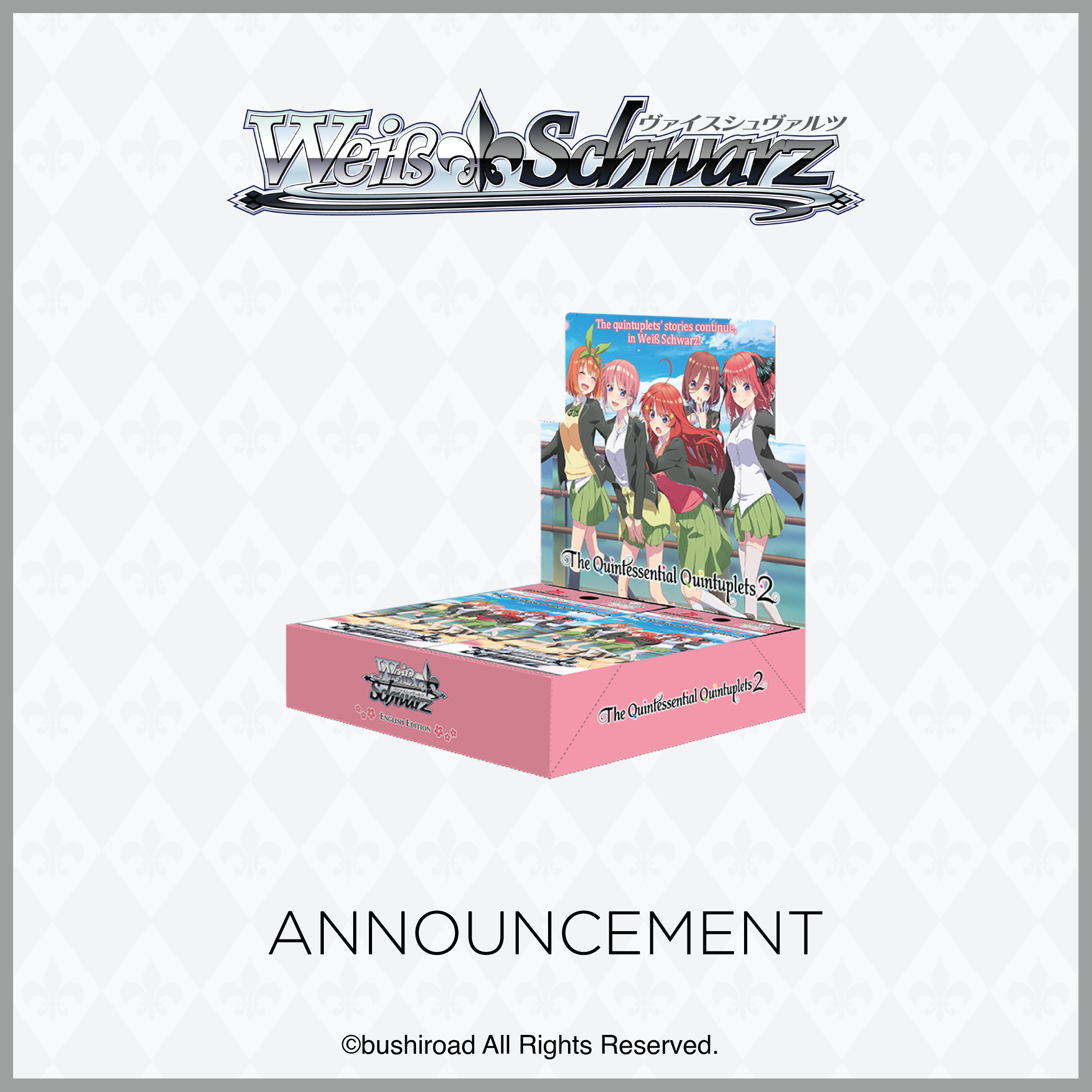 the quintessential quintuplets 2 booster box Weiss Schwarz Vol Japanese US Seller Please order only if you are willing to accept any combination of the possible types. Weiss Schwarz: The Quintessential Quintuplets