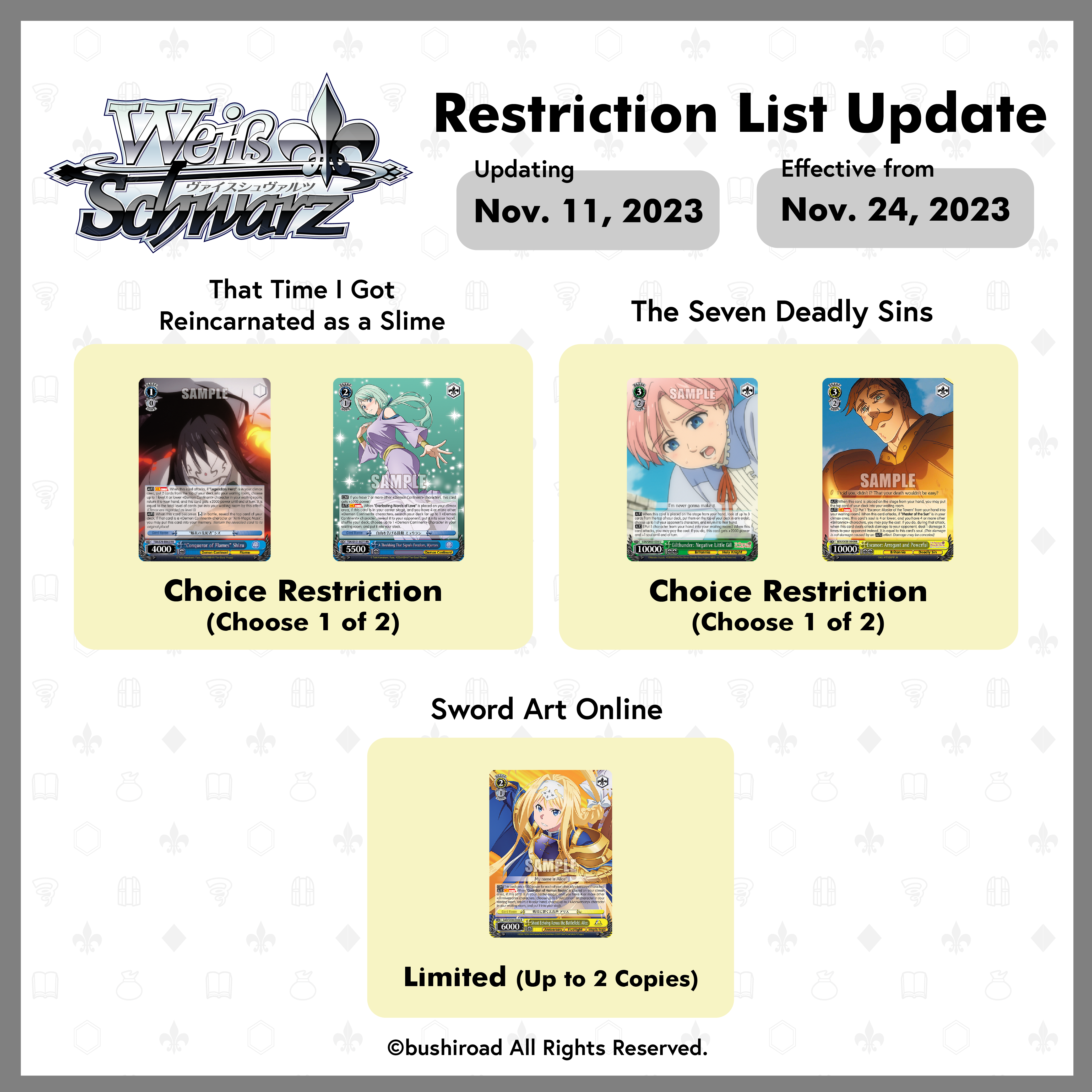Updates】 Restriction List Update November 11, 2023 | NEWS | Weiß
