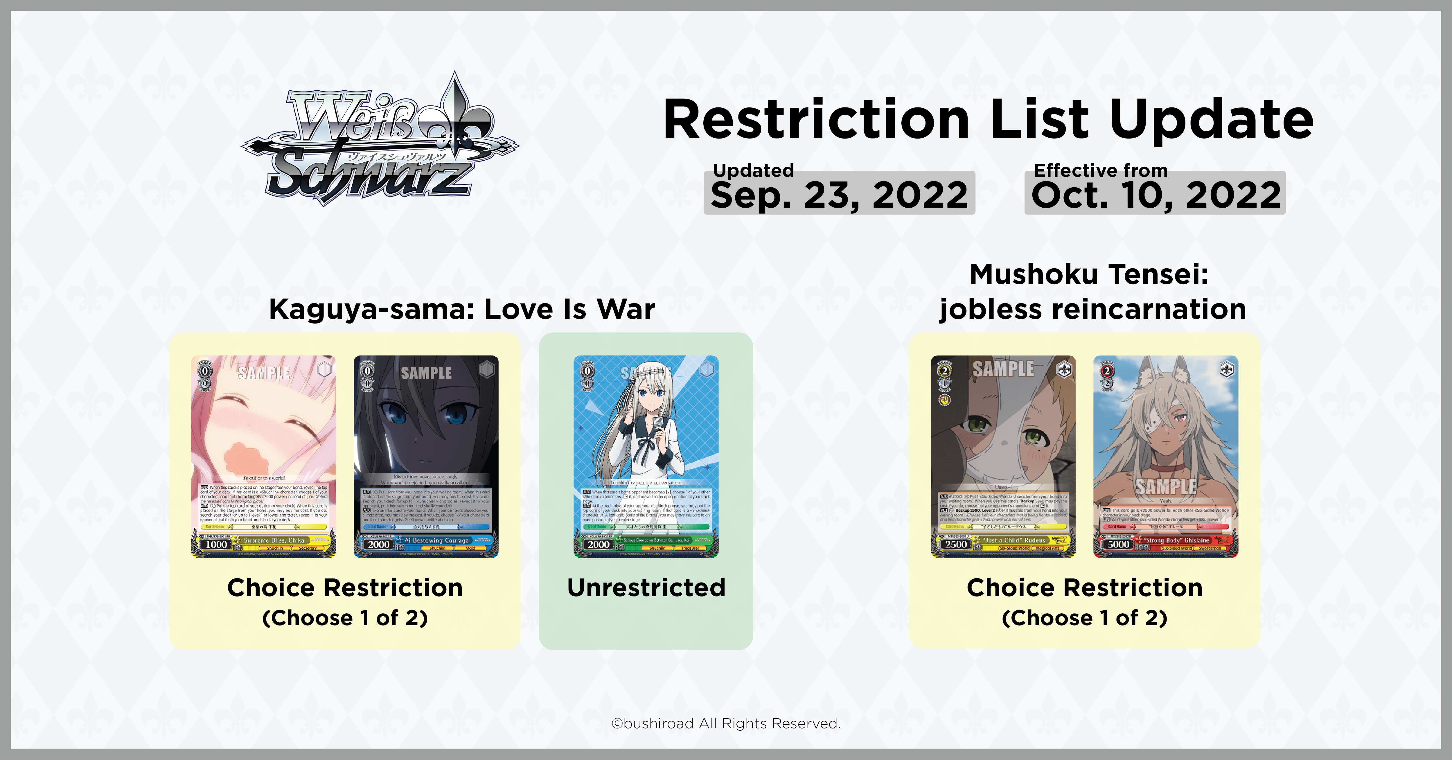 Weiss Schwarz Oct Ban list 2022