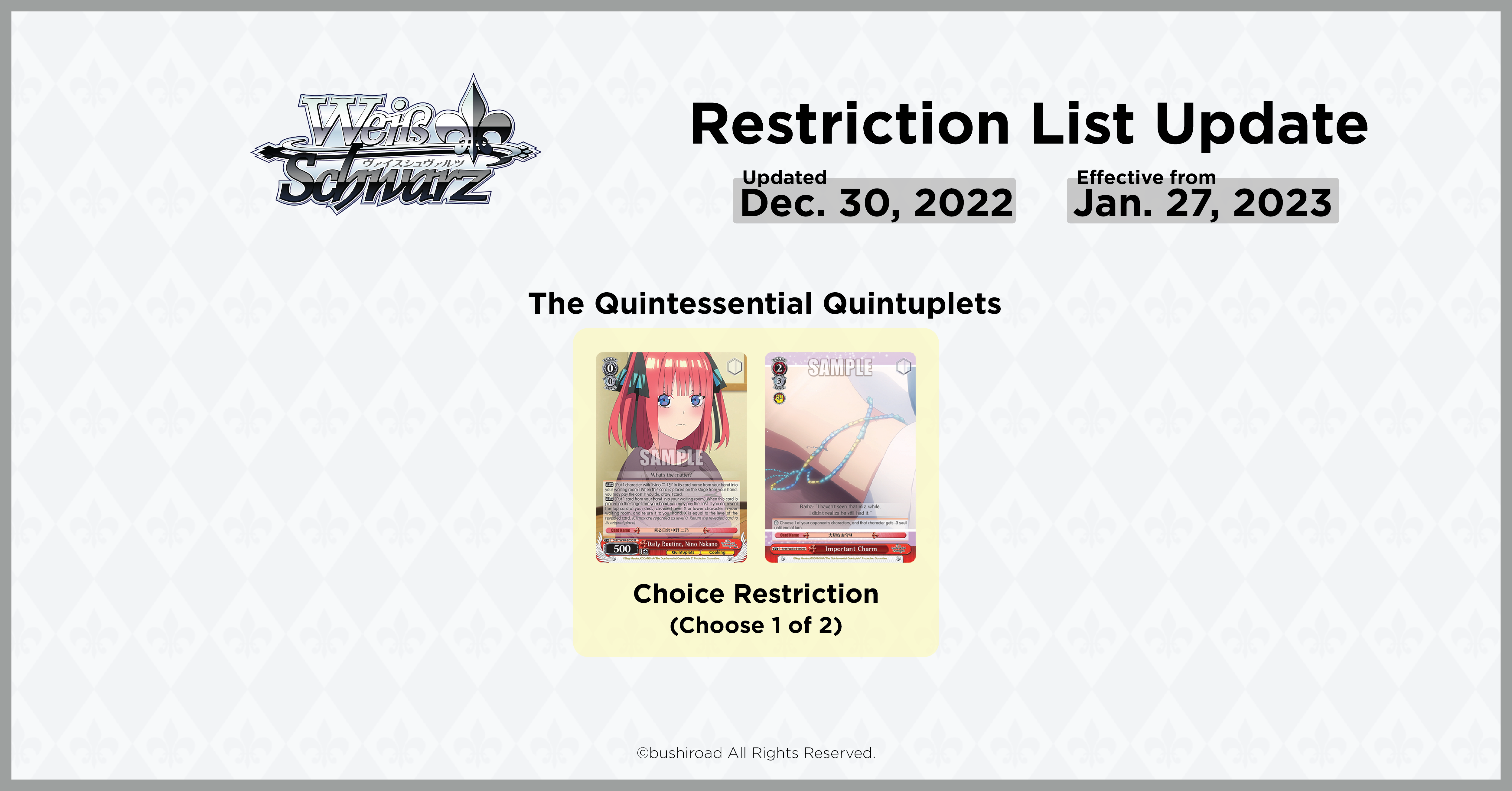 Weiss Schwarz Ban list jan 2023